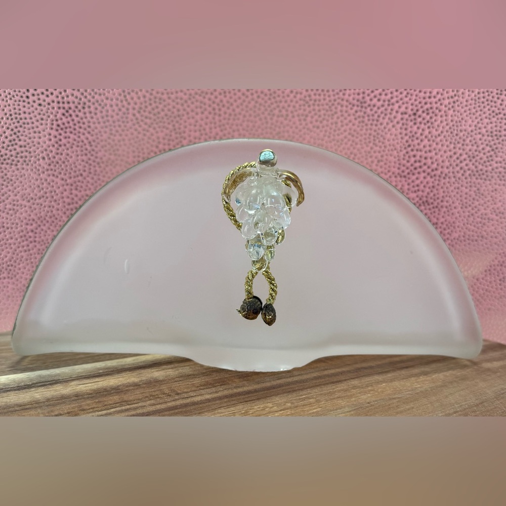 Vintage Murano frosted blown glass with gold rim napkin holder with glass grapes